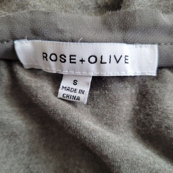 Rose + Olive Olive Green Hi Low Short Sleeve Studded Shirt Size Women's Small - Picture 7 of 9